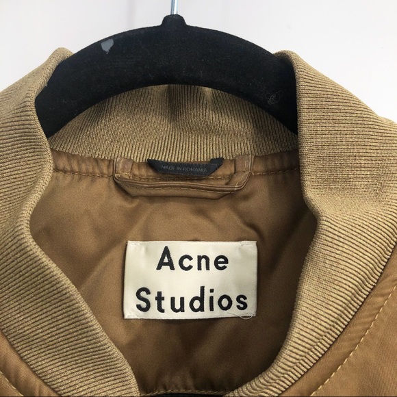 Acne Studios Men Mylon Matt Satin Bomber Jacket MA-1 Zip Up Brown Tan Size 48 - Picture 5 of 11